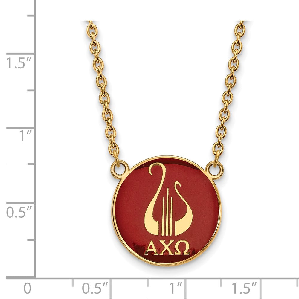 Sterling Silver Gold-plated LogoArt Alpha Chi Omega Sorority Symbol Large Color Enamel Pendant 18 inch Necklace