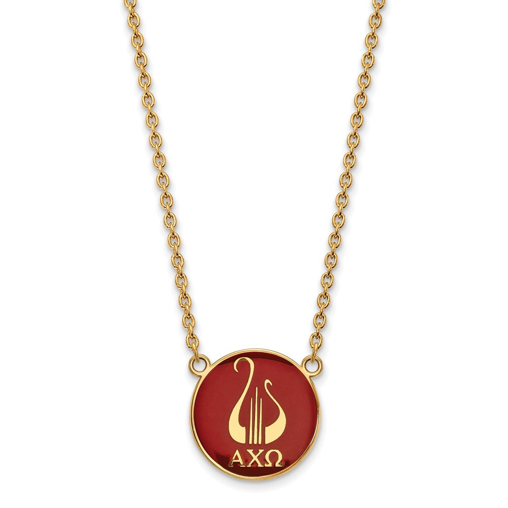 Sterling Silver Gold-plated LogoArt Alpha Chi Omega Sorority Symbol Large Color Enamel Pendant 18 inch Necklace