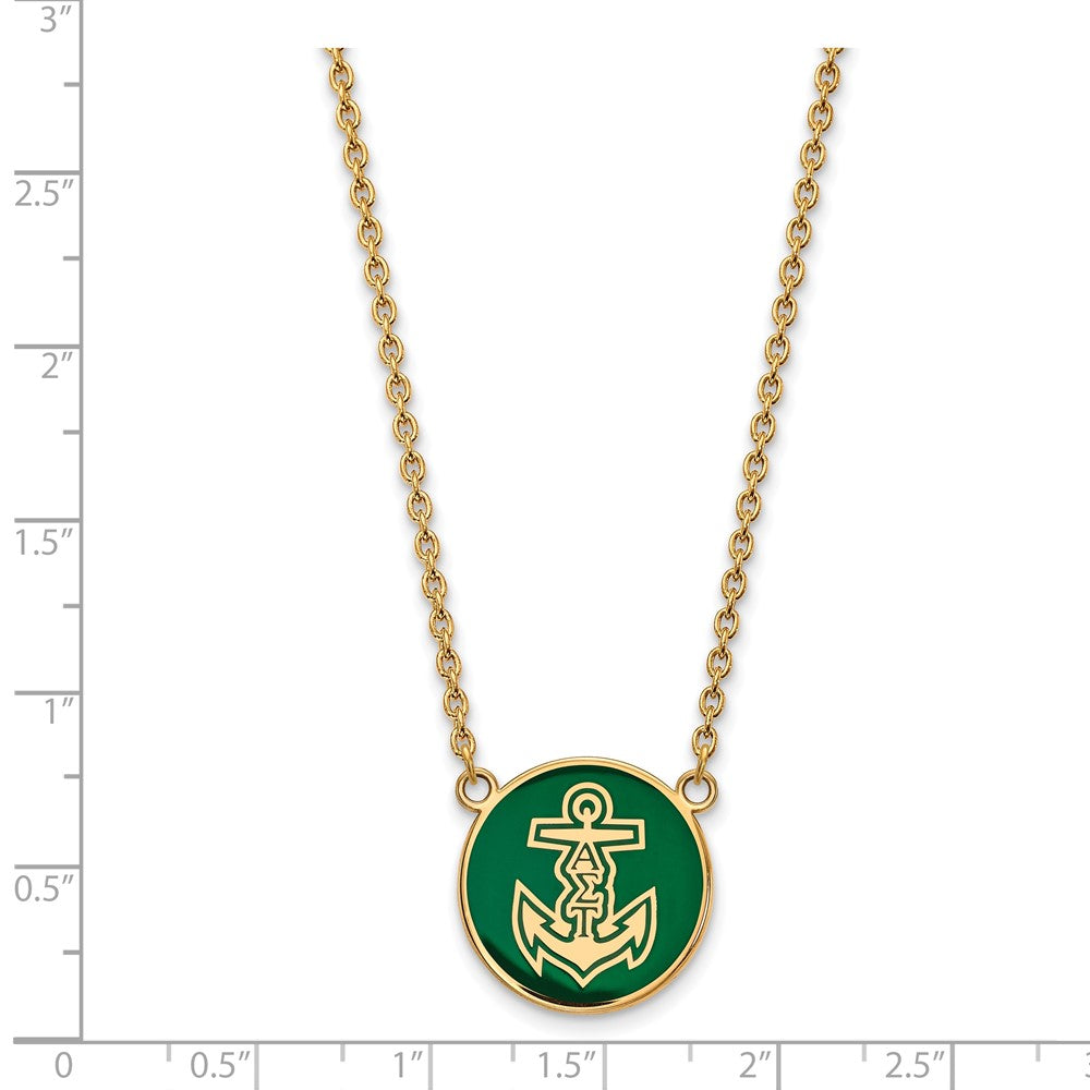 Sterling Silver Gold-plated LogoArt Alpha Sigma Tau Sorority Symbol Large Color Enamel Pendant 18 inch Necklace