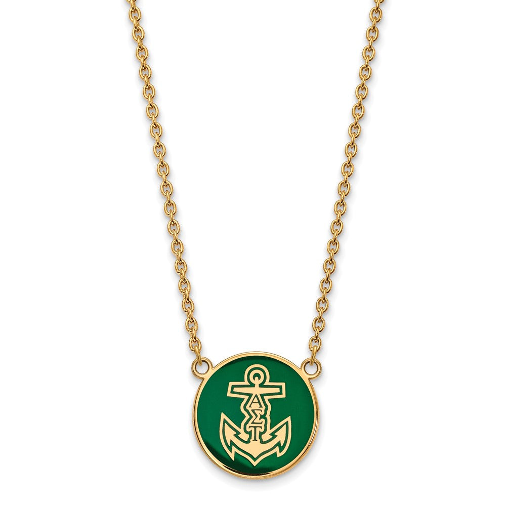Sterling Silver Gold-plated LogoArt Alpha Sigma Tau Sorority Symbol Large Color Enamel Pendant 18 inch Necklace
