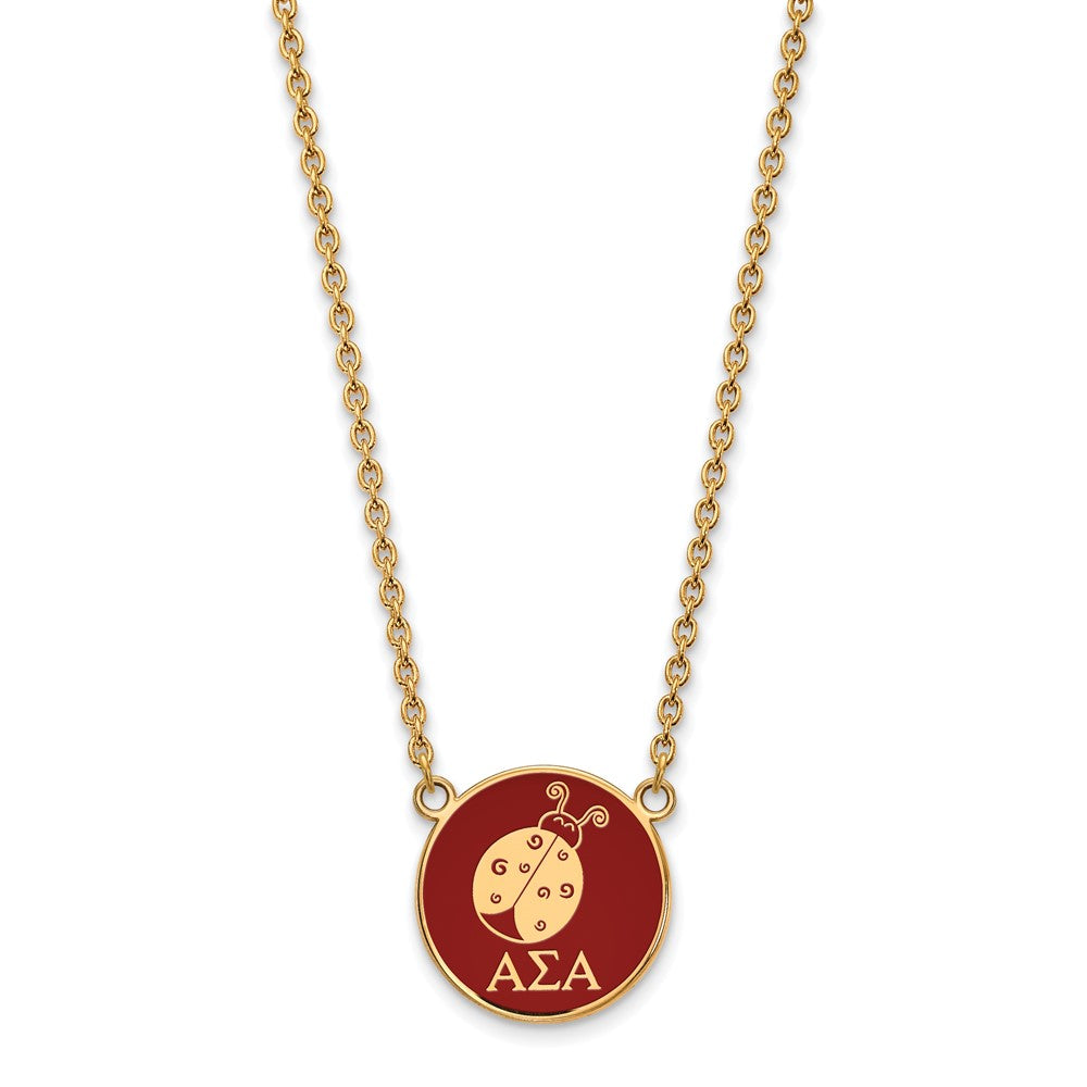 Sterling Silver Gold-plated LogoArt Alpha Sigma Alpha Sorority Symbol Large Color Enamel Pendant 18 inch Necklace