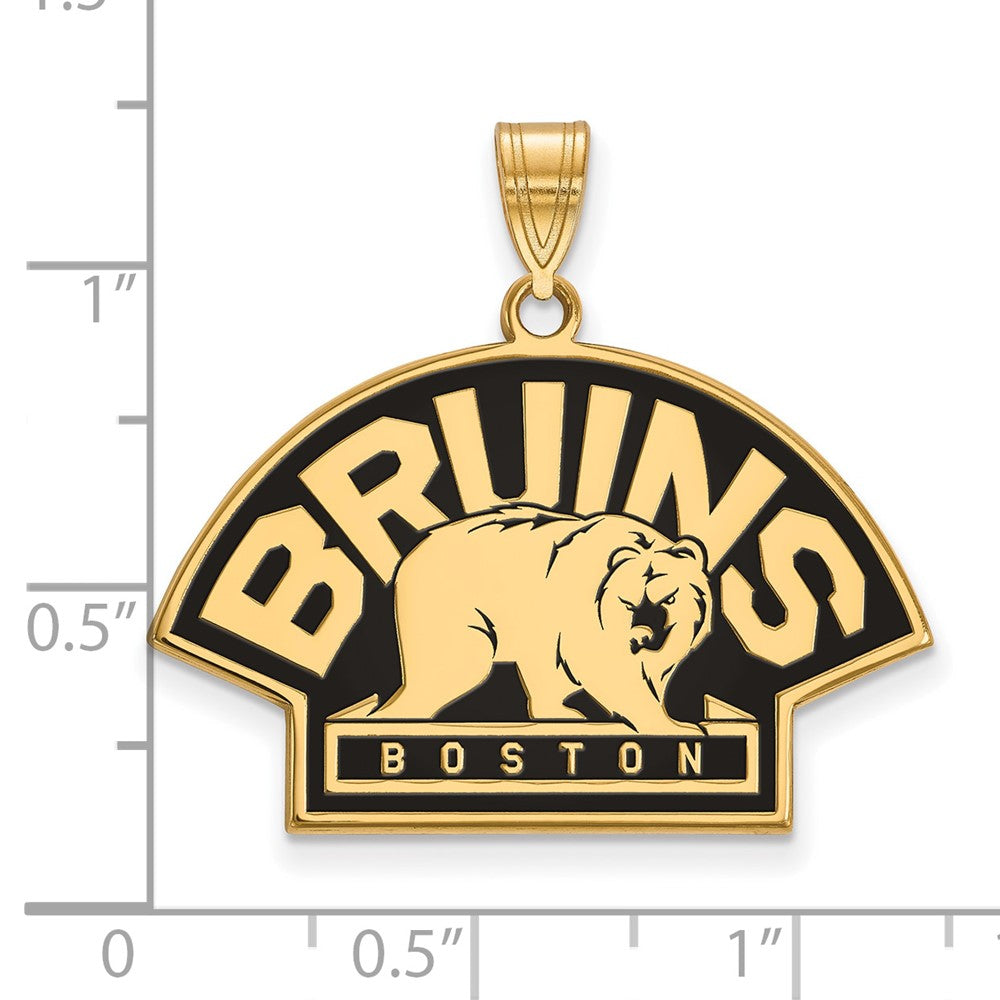 Sterling Silver Gold-plated NHL LogoArt Boston Bruins Large Enameled Pendant