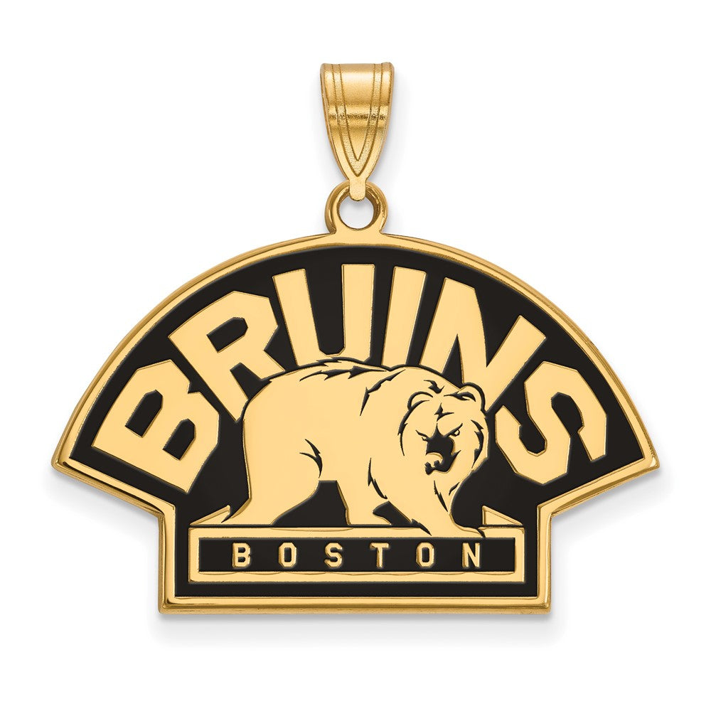 Sterling Silver Gold-plated NHL LogoArt Boston Bruins Large Enameled Pendant