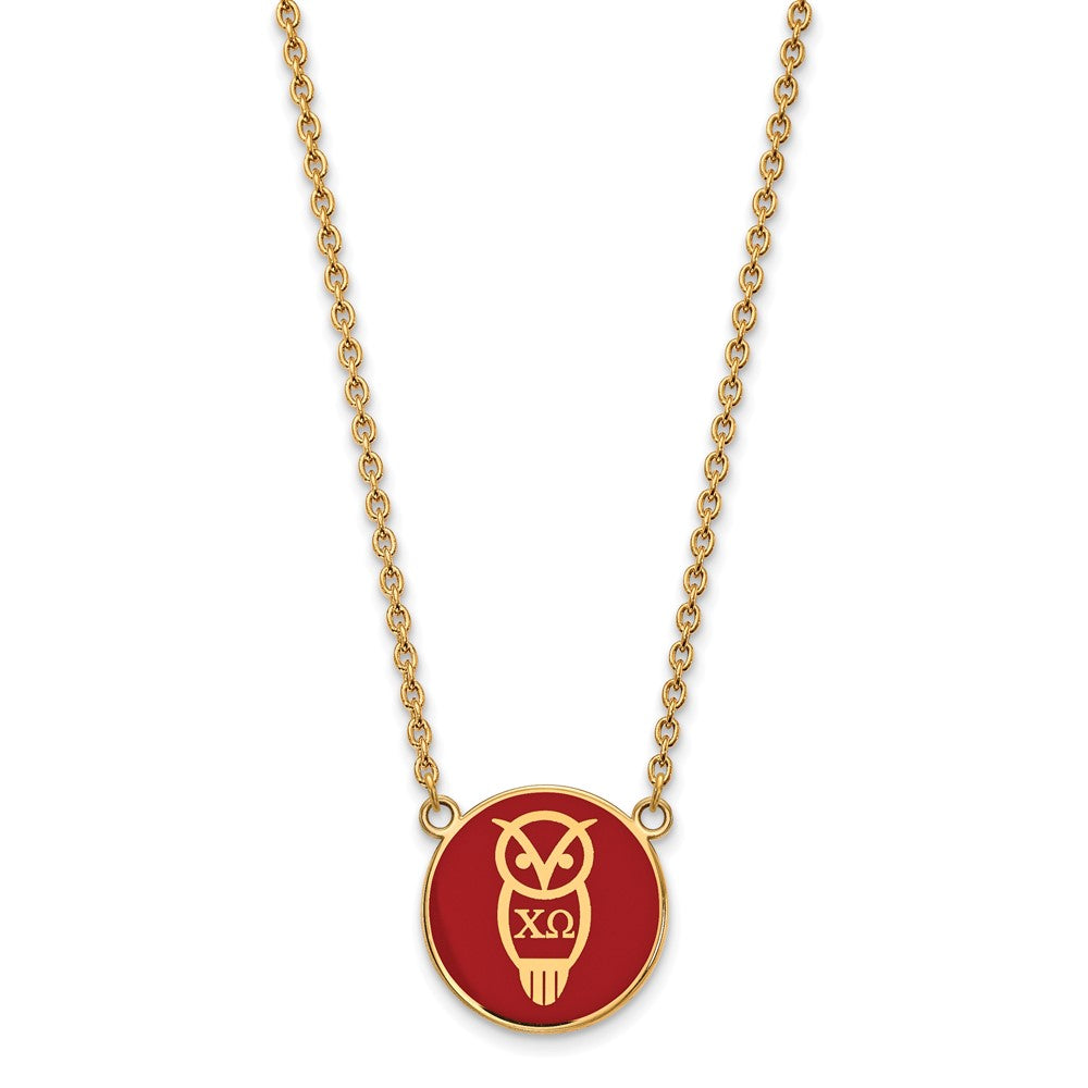 Sterling Silver Gold-plated LogoArt Chi Omega Sorority Symbol Large Color Enamel Pendant 18 inch Necklace