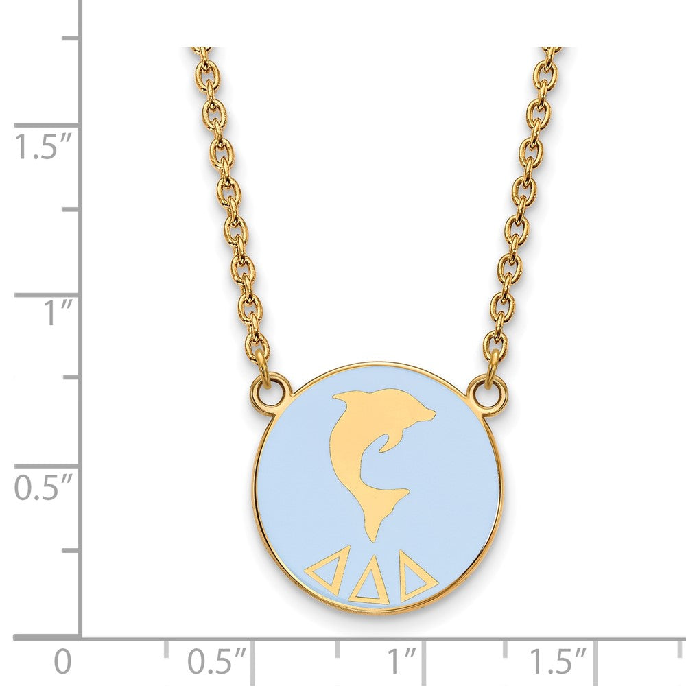 Sterling Silver Gold-plated LogoArt Delta Delta Delta Sorority Symbol Large Color Enamel Pendant 18 inch Necklace