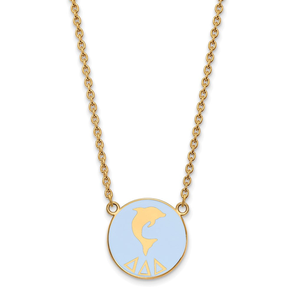 Sterling Silver Gold-plated LogoArt Delta Delta Delta Sorority Symbol Large Color Enamel Pendant 18 inch Necklace