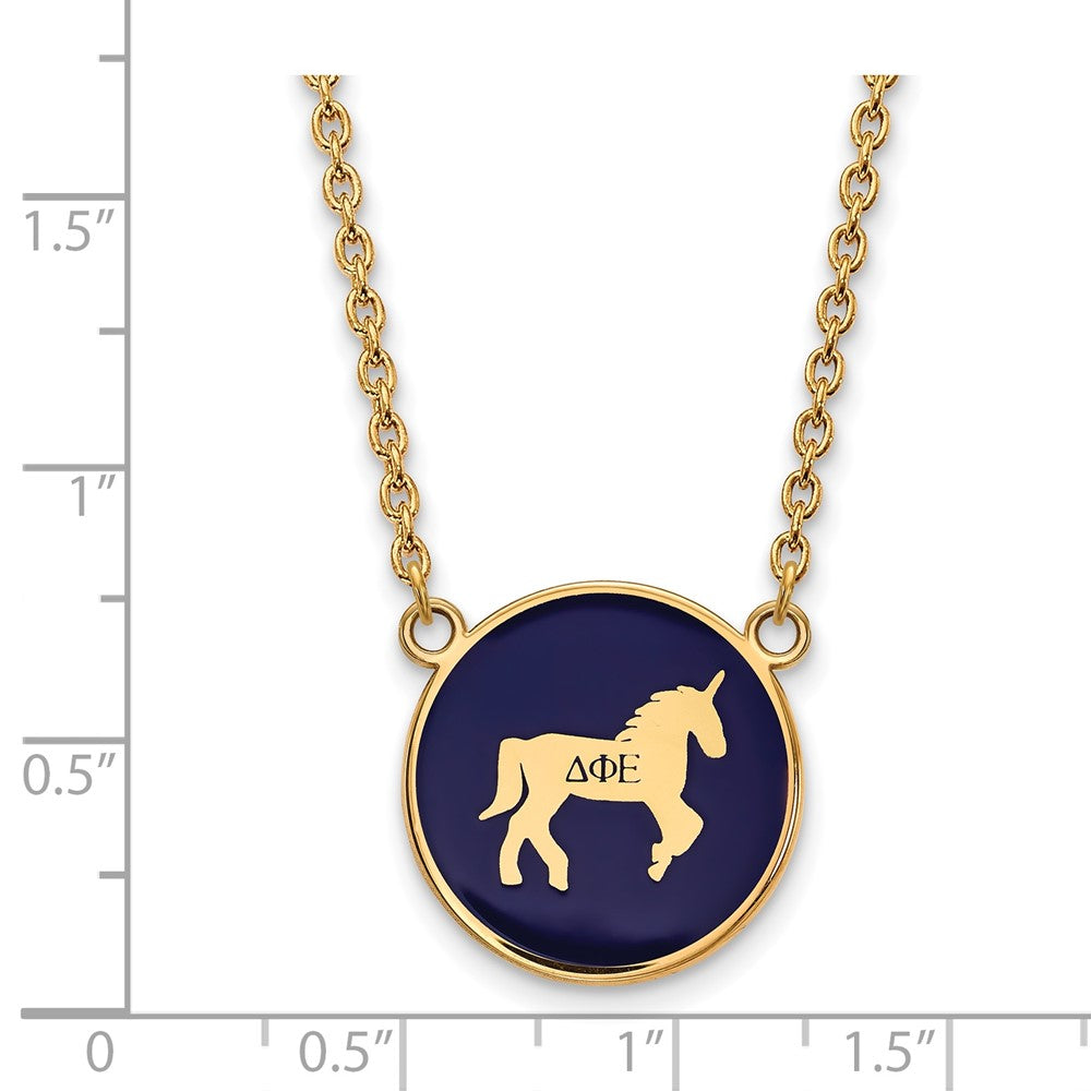 Sterling Silver Gold-plated LogoArt Delta Phi Epsilon Sorority Symbol Large Color Enamel Pendant 18 inch Necklace