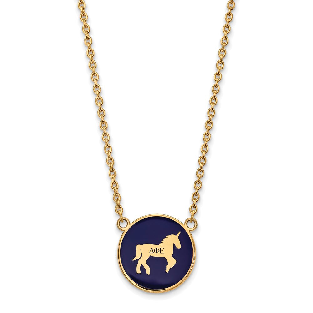 Sterling Silver Gold-plated LogoArt Delta Phi Epsilon Sorority Symbol Large Color Enamel Pendant 18 inch Necklace