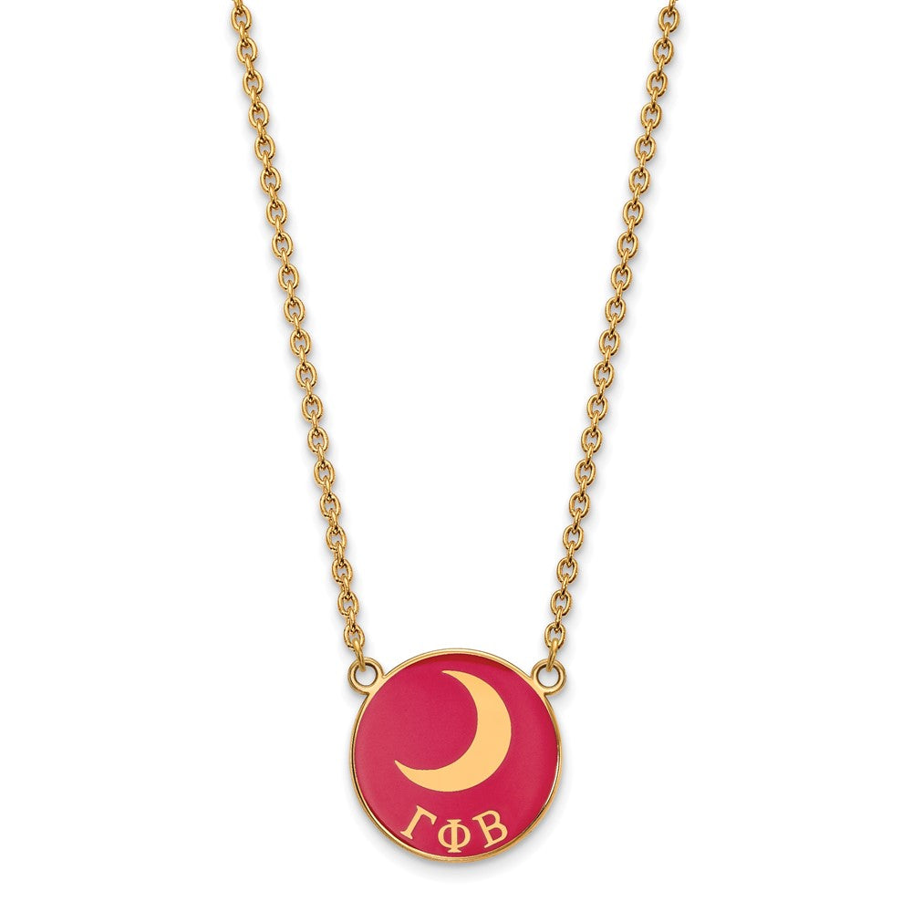 Sterling Silver Gold-plated LogoArt Gamma Phi Beta Sorority Symbol Large Color Enamel Pendant 18 inch Necklace