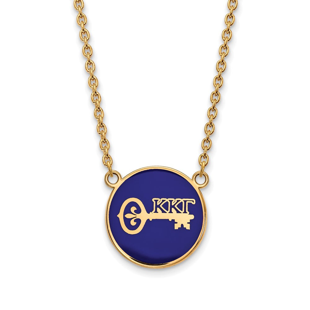 Sterling Silver Gold-plated LogoArt Kappa Kappa Gamma Sorority Symbol Large Color Enamel Pendant 18 inch Necklace