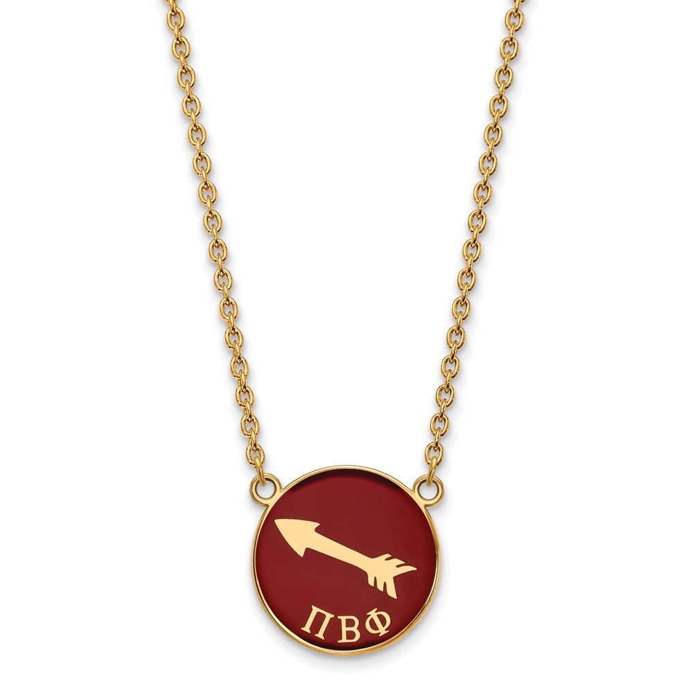 Sterling Silver Gold-plated LogoArt Pi Beta Phi Sorority Symbol Large Color Enamel Pendant 18 inch Necklace