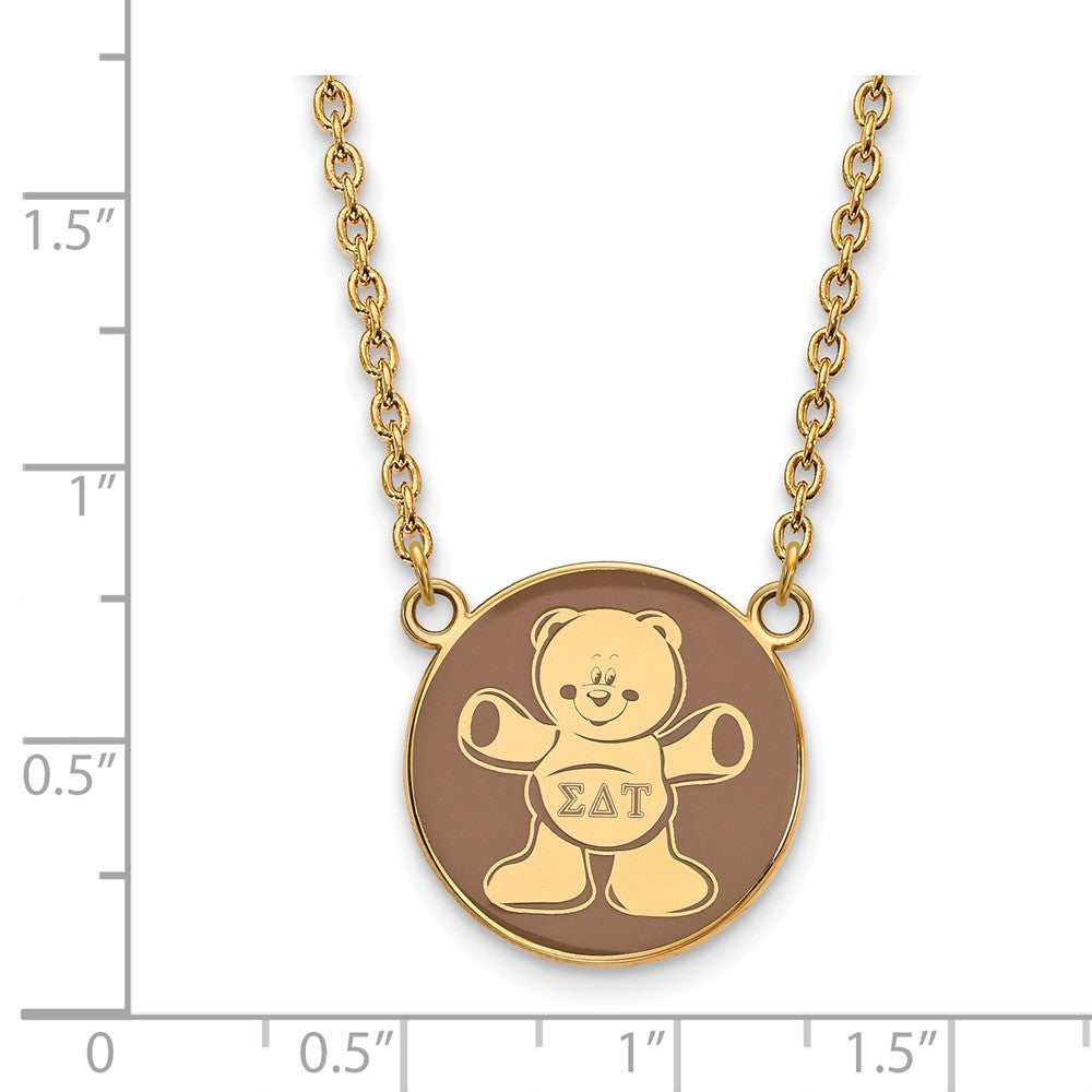 Sterling Silver Gold-plated LogoArt Sigma Delta Tau Sorority Symbol Large Color Enamel Pendant 18 inch Necklace