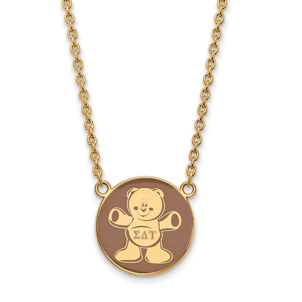 Sterling Silver Gold-plated LogoArt Sigma Delta Tau Sorority Symbol Large Color Enamel Pendant 18 inch Necklace