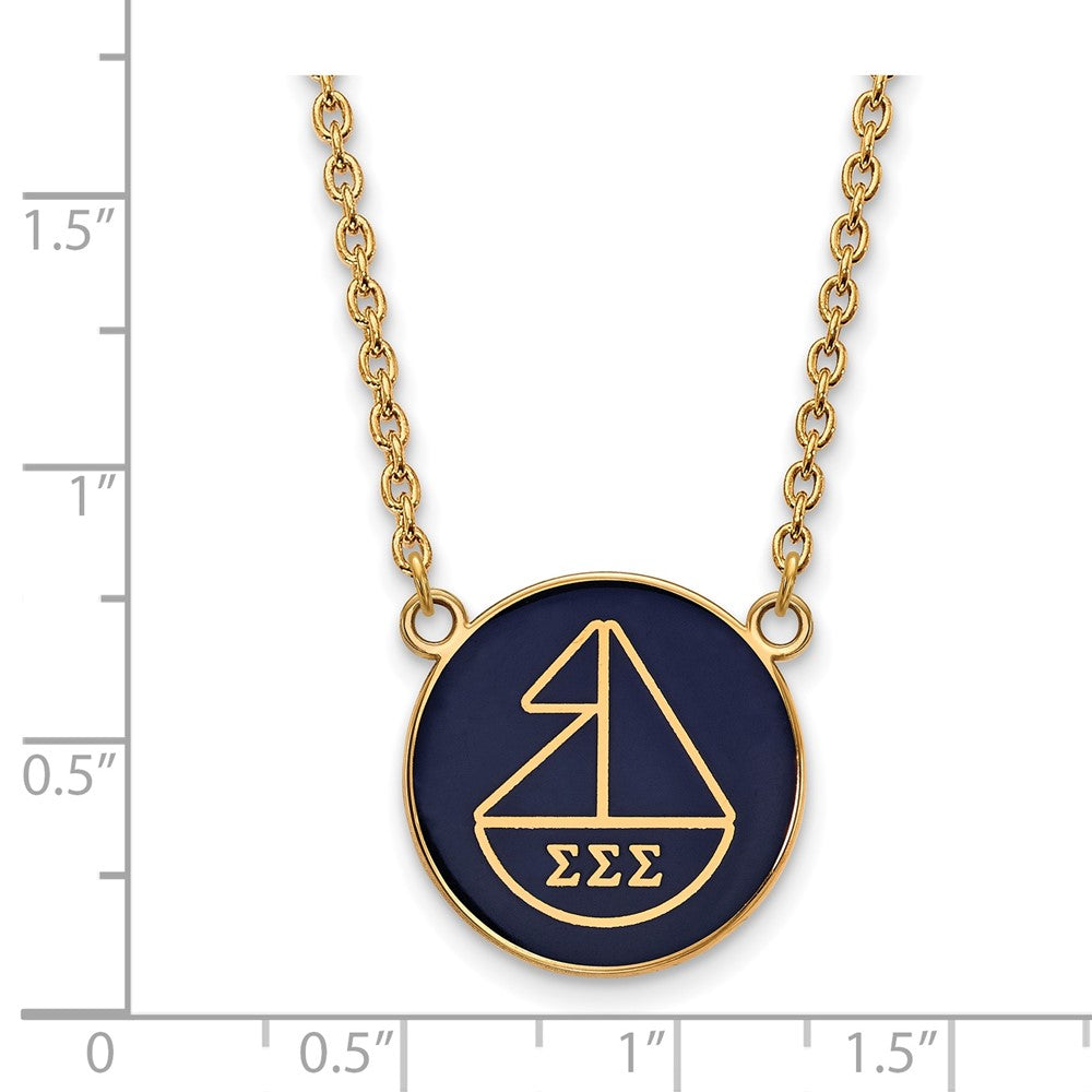 Sterling Silver Gold-plated LogoArt Sigma Sigma Sigma Sorority Symbol Large Color Enamel Pendant 18 inch Necklace