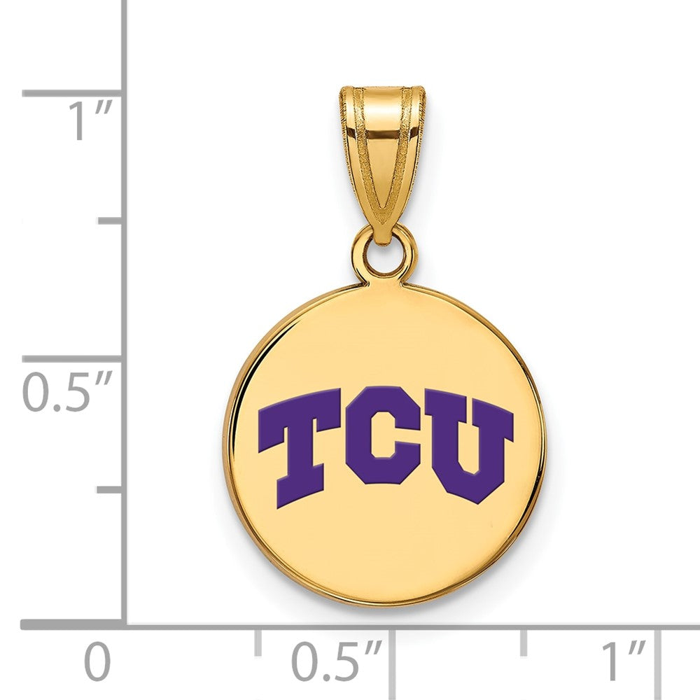 Sterling Silver Gold-plated LogoArt Texas Christian University T-C-U Medium Enameled Disc Pendant