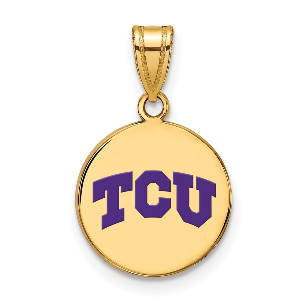 Sterling Silver Gold-plated LogoArt Texas Christian University T-C-U Medium Enameled Disc Pendant