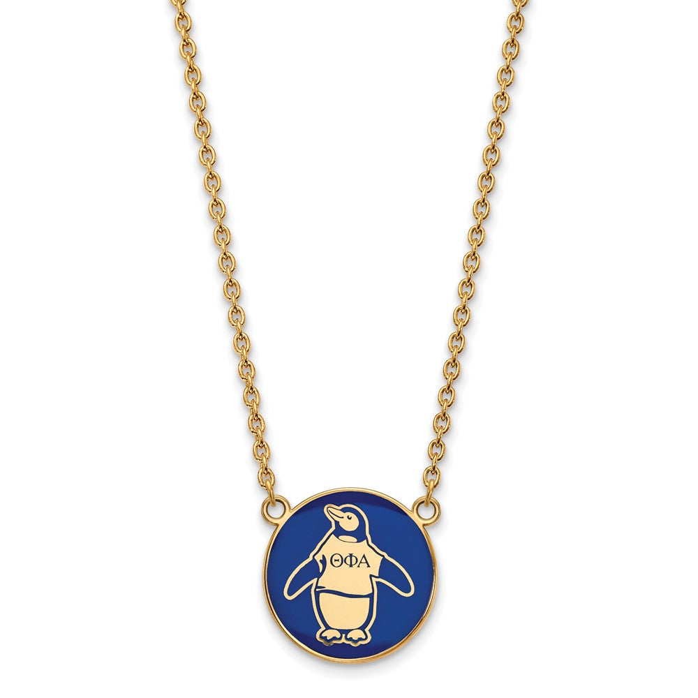 Sterling Silver Gold-plated LogoArt Theta Phi Alpha Sorority Symbol Large Color Enamel Pendant 18 inch Necklace