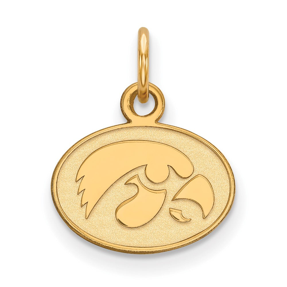 Sterling Silver Gold-plated LogoArt University of Iowa Hawk Extra Small Oval Pendant