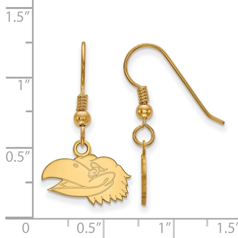 Sterling Silver Gold-plated LogoArt University of Kansas Jayhawk Extra Small Dangle Wire Earrings