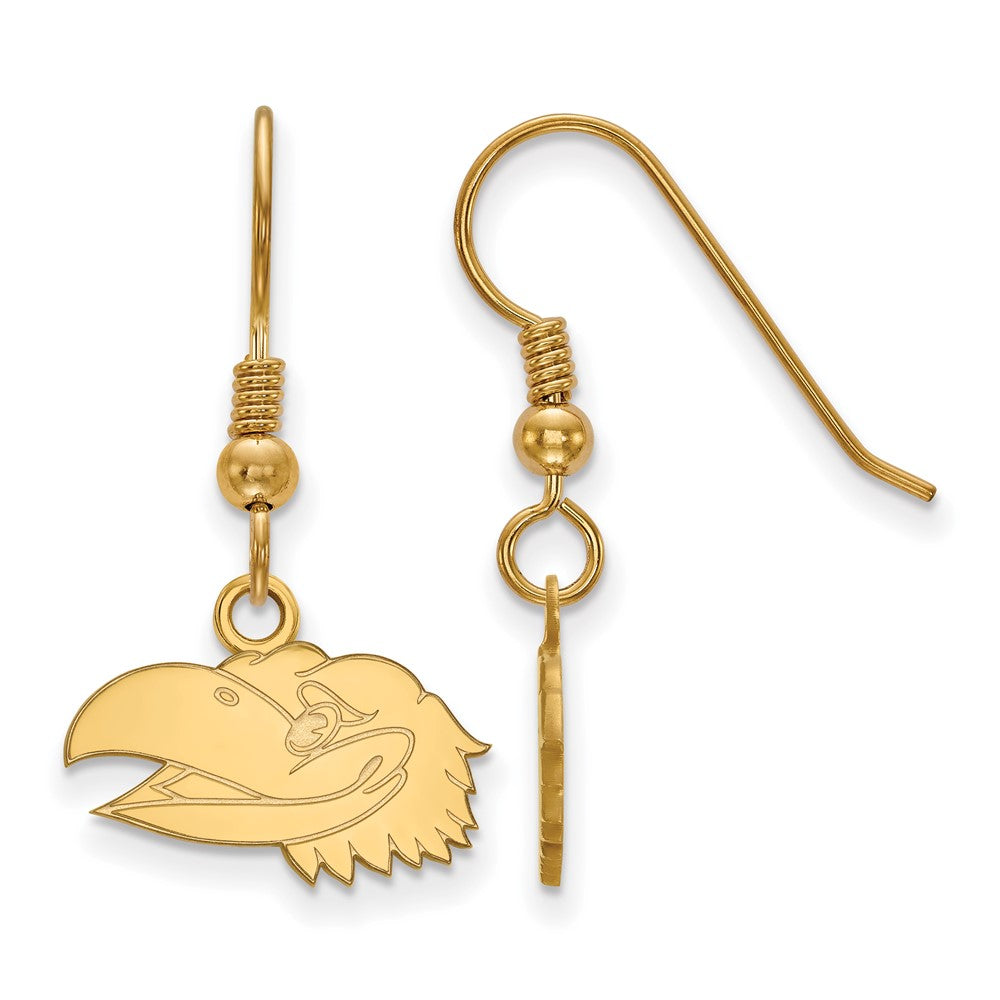 Sterling Silver Gold-plated LogoArt University of Kansas Jayhawk Extra Small Dangle Wire Earrings