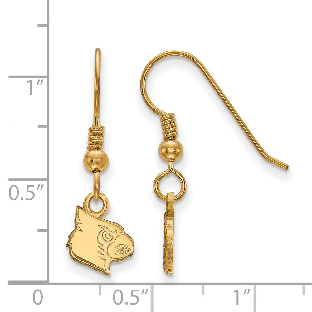 Sterling Silver Gold-plated LogoArt University of Louisville Cardinal Extra Small Dangle Wire Earrings