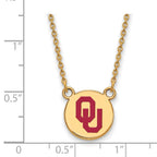 Sterling Silver Gold-plated LogoArt University of Oklahoma O-U Small Enameled Disc Pendant 18 inch Necklace