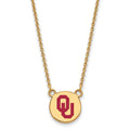 Sterling Silver Gold-plated LogoArt University of Oklahoma O-U Small Enameled Disc Pendant 18 inch Necklace