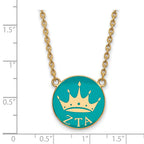 Sterling Silver Gold-plated LogoArt Zeta Tau Alpha Sorority Symbol Large Color Enamel Pendant 18 inch Necklace