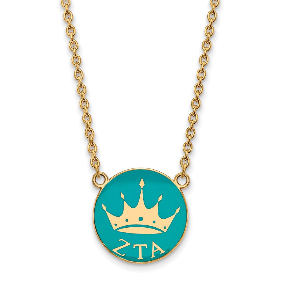 Sterling Silver Gold-plated LogoArt Zeta Tau Alpha Sorority Symbol Large Color Enamel Pendant 18 inch Necklace