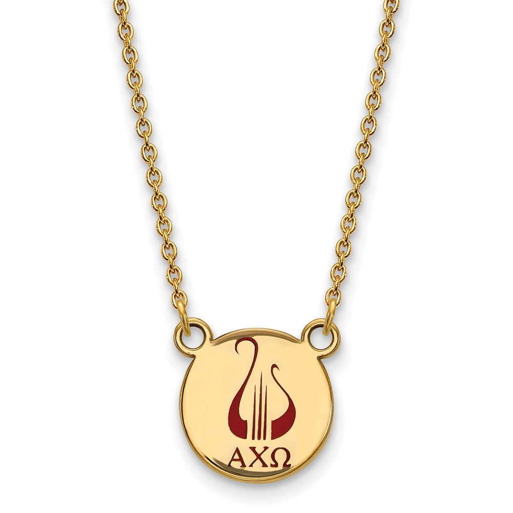 Sterling Silver Gold-plated LogoArt Alpha Chi Omega Sorority Symbol Small Color Enamel Pendant 18 inch Necklace