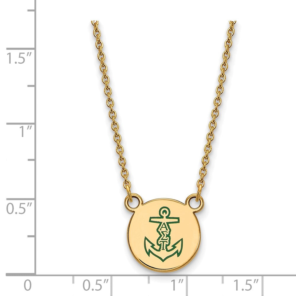 Sterling Silver Gold-plated LogoArt Alpha Sigma Tau Sorority Symbol Small Color Enamel Pendant 18 inch Necklace