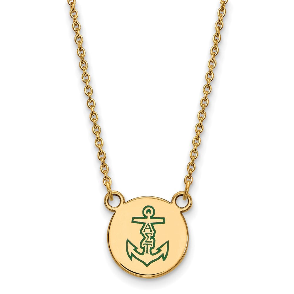 Sterling Silver Gold-plated LogoArt Alpha Sigma Tau Sorority Symbol Small Color Enamel Pendant 18 inch Necklace