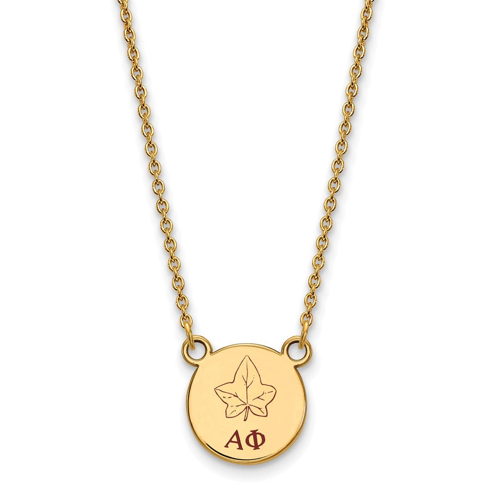 Sterling Silver Gold-plated LogoArt Alpha Phi Sorority Symbol Small Color Enamel Pendant 18 inch Necklace