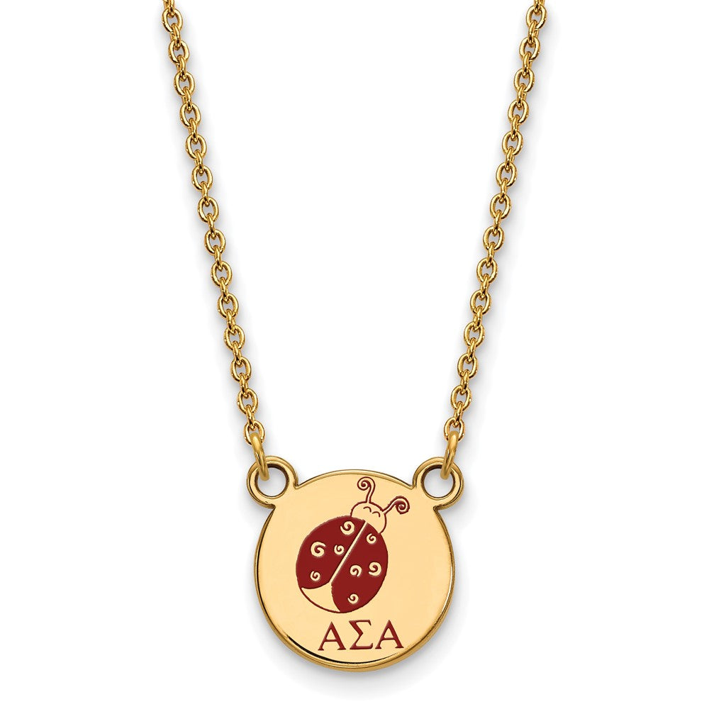 Sterling Silver Gold-plated LogoArt Alpha Sigma Alpha Sorority Symbol Small Color Enamel Pendant 18 inch Necklace