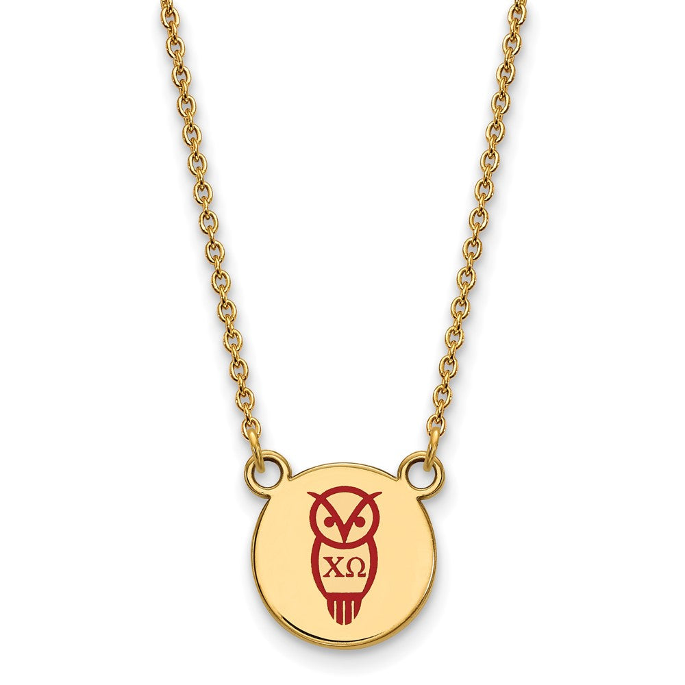 Sterling Silver Gold-plated LogoArt Chi Omega Sorority Symbol Small Color Enamel Pendant 18 inch Necklace