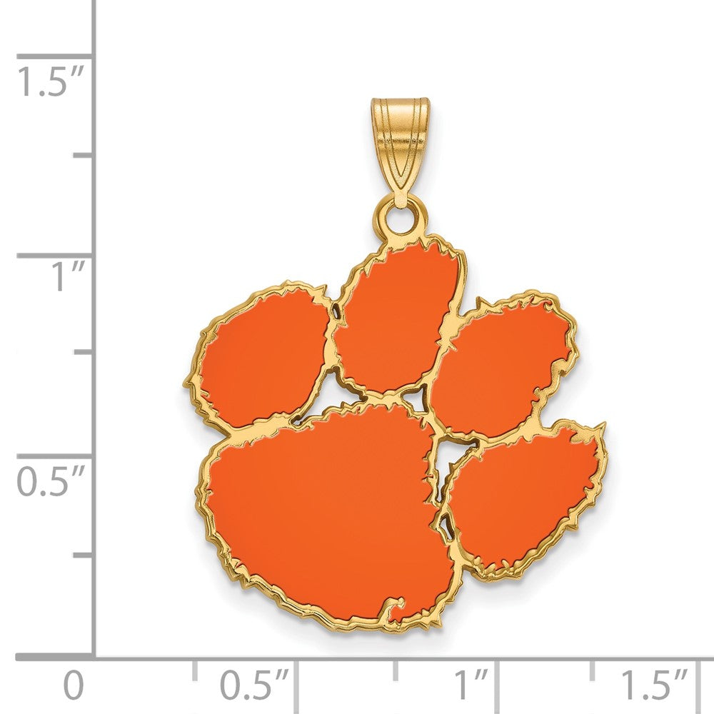 Sterling Silver Gold-plated LogoArt Clemson University Tiger Paw Extra Large Enameled Pendant