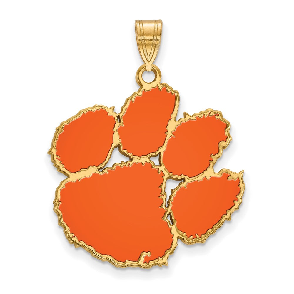 Sterling Silver Gold-plated LogoArt Clemson University Tiger Paw Extra Large Enameled Pendant
