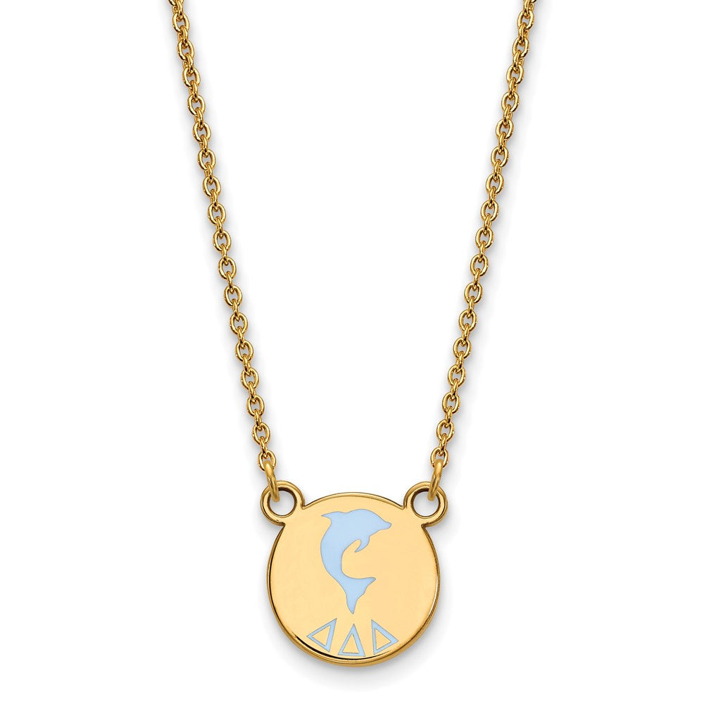 Sterling Silver Gold-plated LogoArt Delta Delta Delta Sorority Symbol Small Color Enamel Pendant 18 inch Necklace