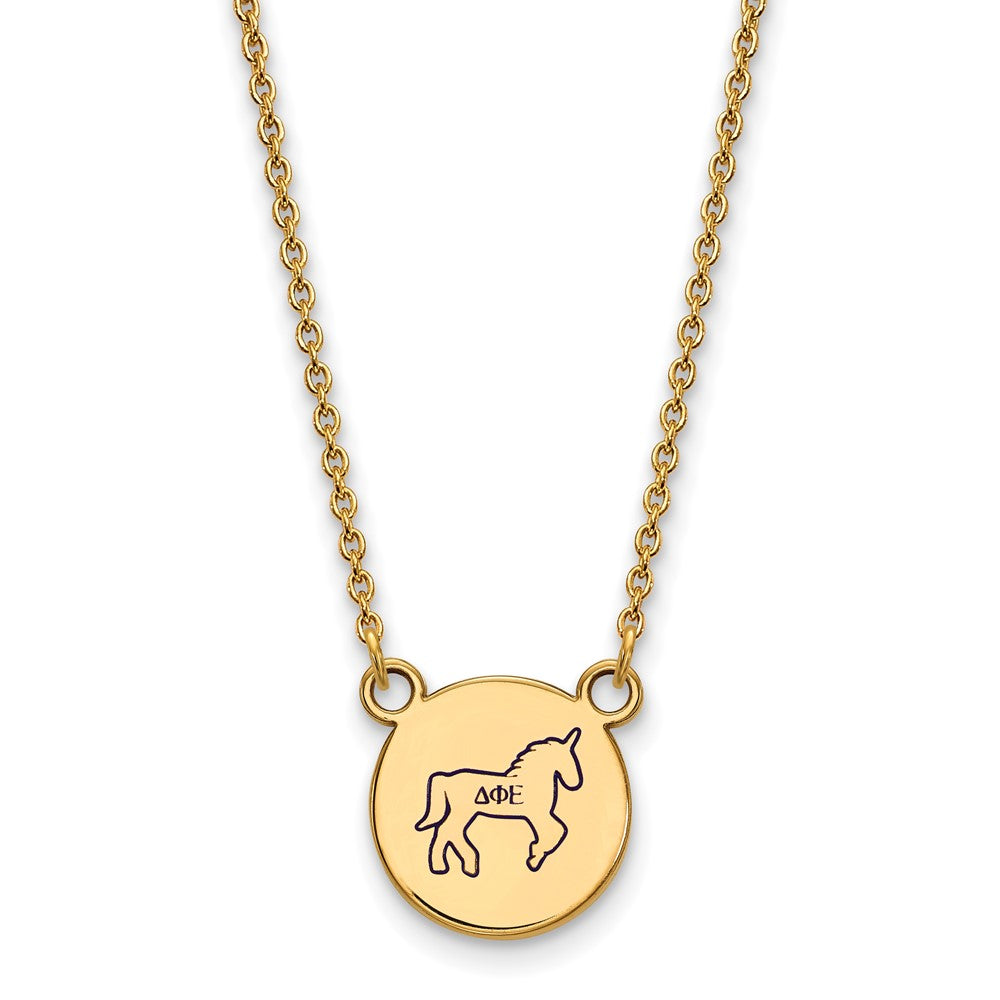 Sterling Silver Gold-plated LogoArt Delta Phi Epsilon Sorority Symbol Small Color Enamel Pendant 18 inch Necklace