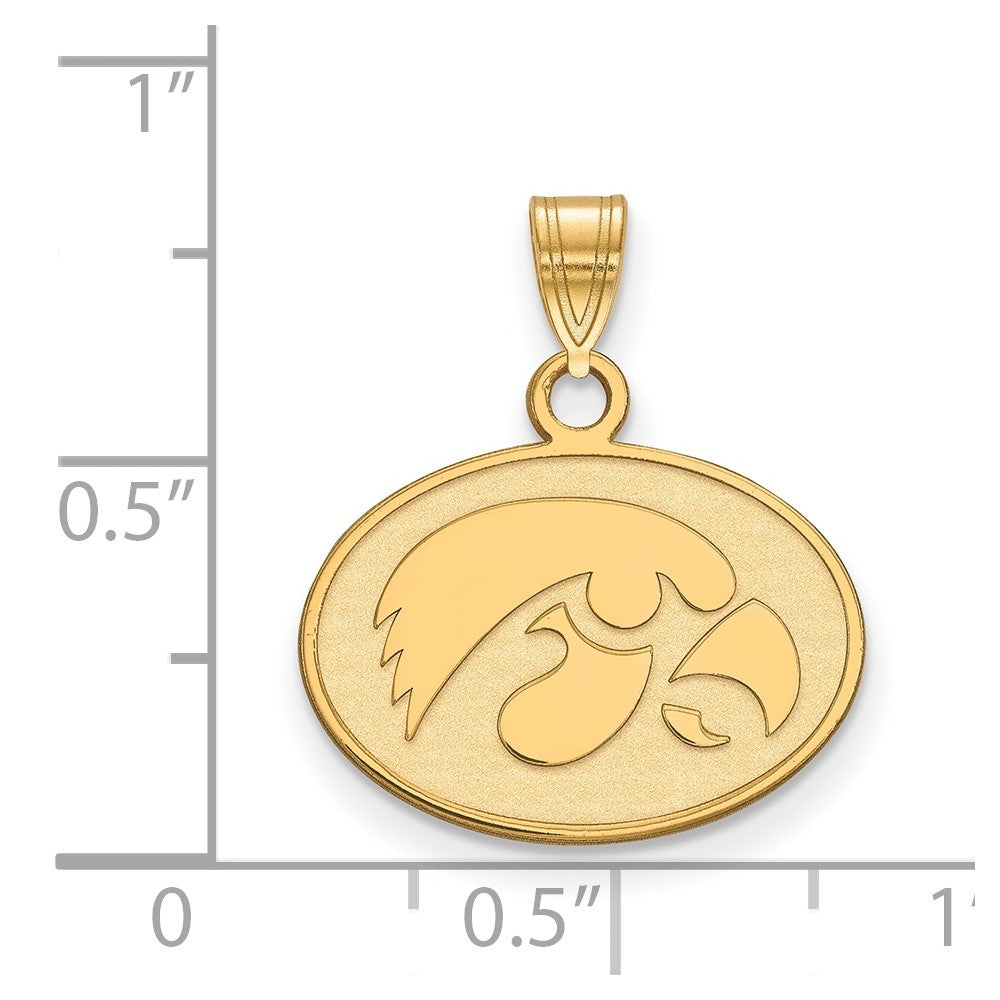 Sterling Silver Gold-plated LogoArt University of Iowa Hawk Small Oval Pendant