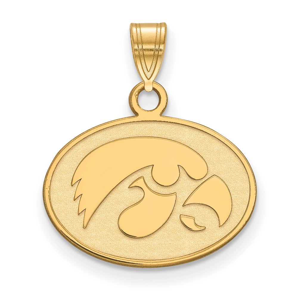 Sterling Silver Gold-plated LogoArt University of Iowa Hawk Small Oval Pendant