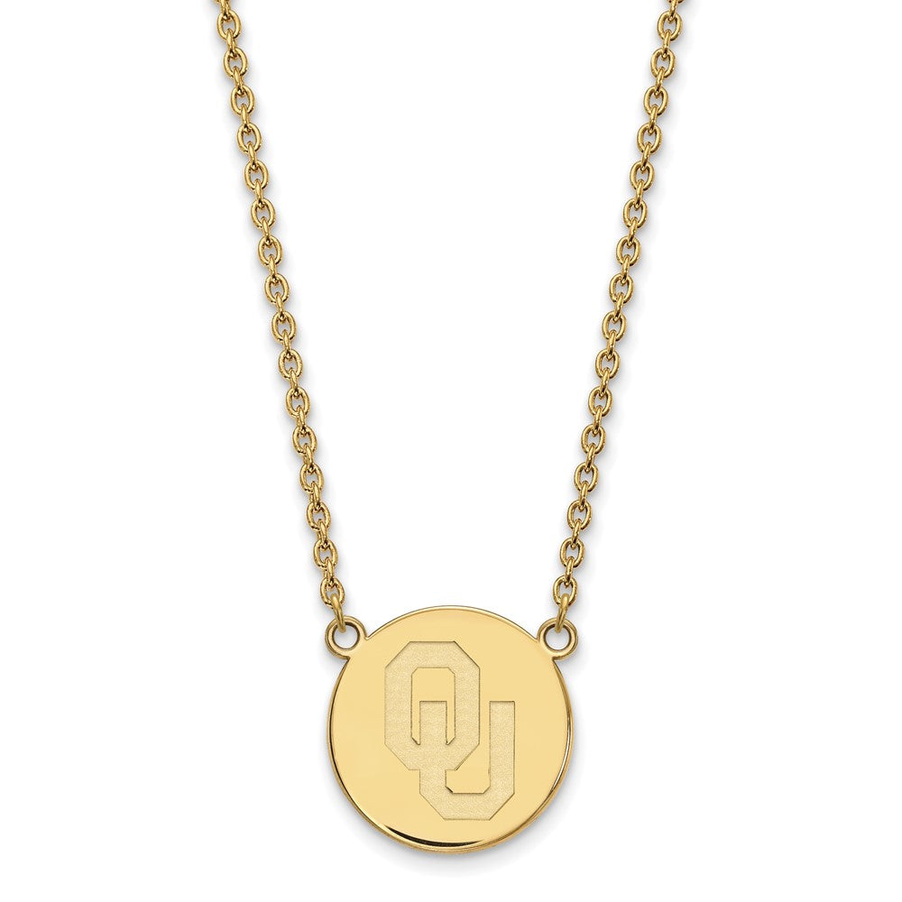 Sterling Silver Gold-plated LogoArt University of Oklahoma O-U Large Disc 18 inch Necklace