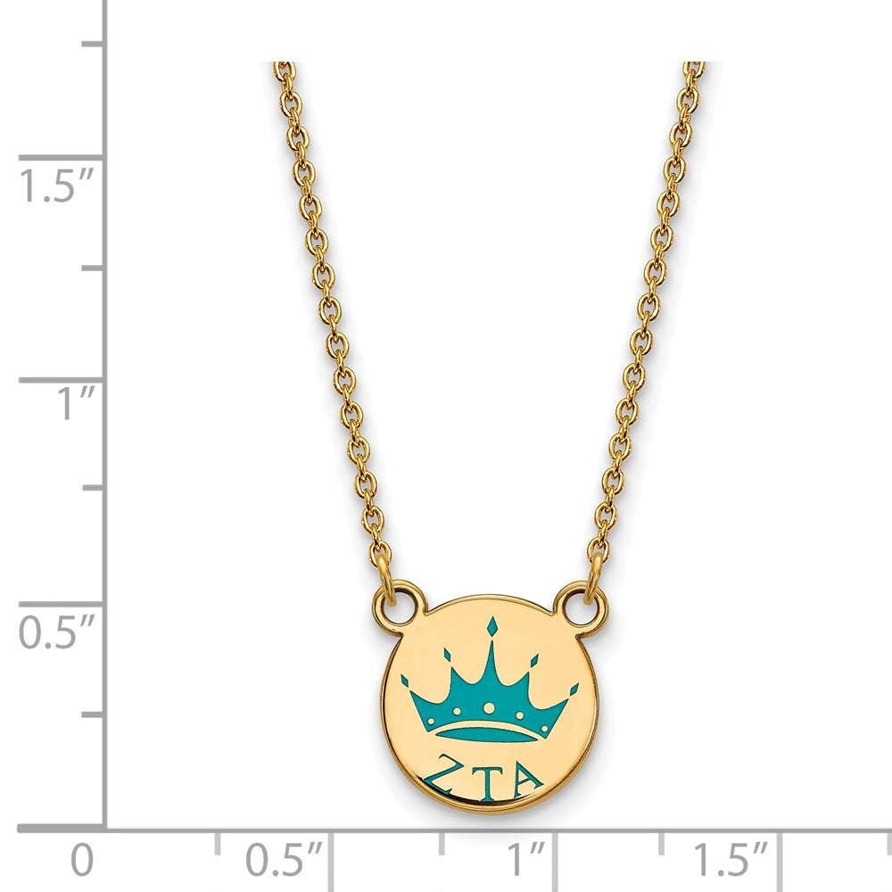 Sterling Silver Gold-plated LogoArt Zeta Tau Alpha Sorority Symbol Small Color Enamel Pendant 18 inch Necklace