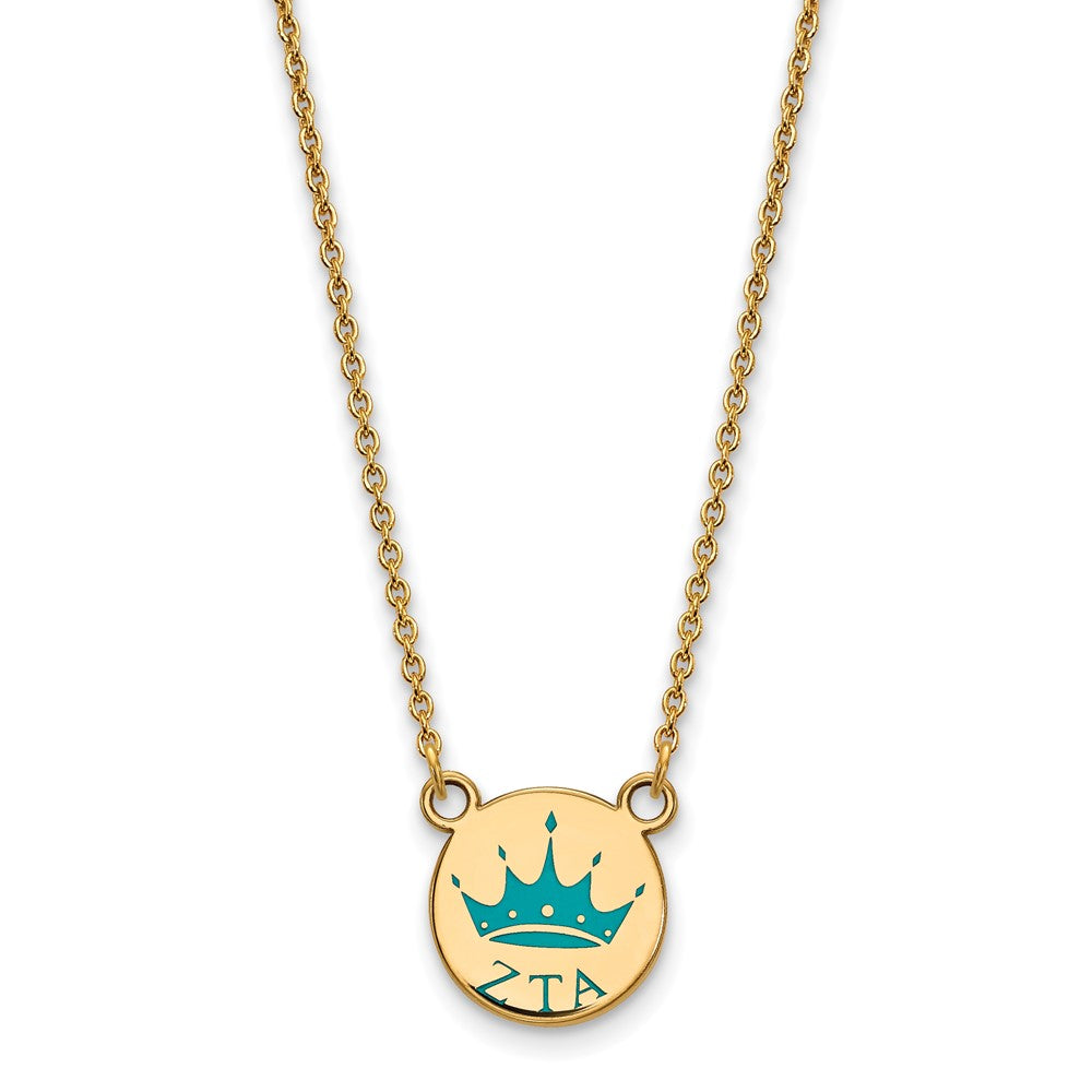 Sterling Silver Gold-plated LogoArt Zeta Tau Alpha Sorority Symbol Small Color Enamel Pendant 18 inch Necklace