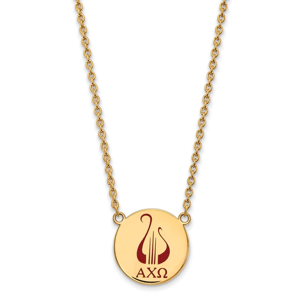 Sterling Silver Gold-plated LogoArt Alpha Chi Omega Sorority Symbol Large Color Enamel Pendant 18 inch Necklace
