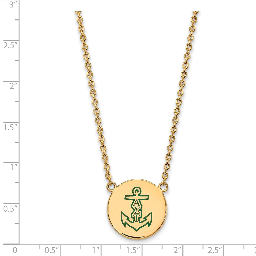 Sterling Silver Gold-plated LogoArt Alpha Sigma Tau Sorority Symbol Large Color Enamel Pendant 18 inch Necklace