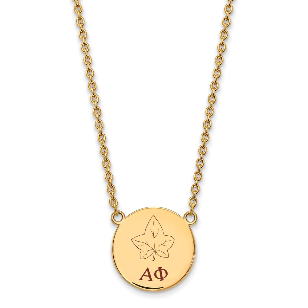 Sterling Silver Gold-plated LogoArt Alpha Phi Sorority Symbol Large Color Enamel Pendant 18 inch Necklace