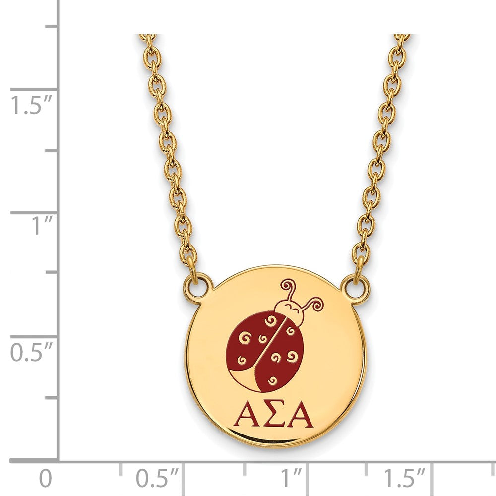 Sterling Silver Gold-plated LogoArt Alpha Sigma Alpha Sorority Symbol Large Color Enamel Pendant 18 inch Necklace