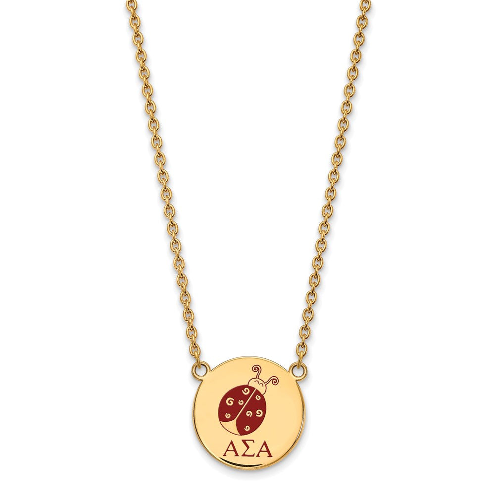 Sterling Silver Gold-plated LogoArt Alpha Sigma Alpha Sorority Symbol Large Color Enamel Pendant 18 inch Necklace