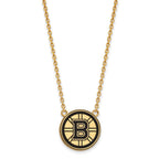 Sterling Silver Gold-plated NHL LogoArt Boston Bruins Large Enameled Pendant 18 inch Necklace